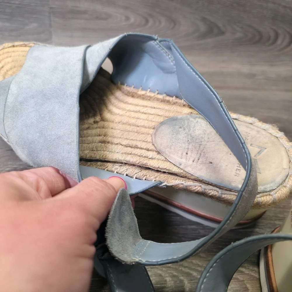 Marc Fisher Sandals Womens 9.5M Blue Leather Espadrille‎ Platform Glenna Wedge
